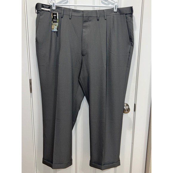 NWT Haggar Big & Tall Medium Gray Classic Fit Pleated Stretch Dress Pants 46x28 - Picture 1 of 8